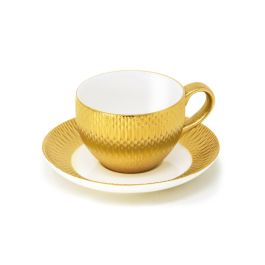 LE COQ Deras Tazza da caffè con piattino color oro cl 8 - Confezione 4 pezzi
